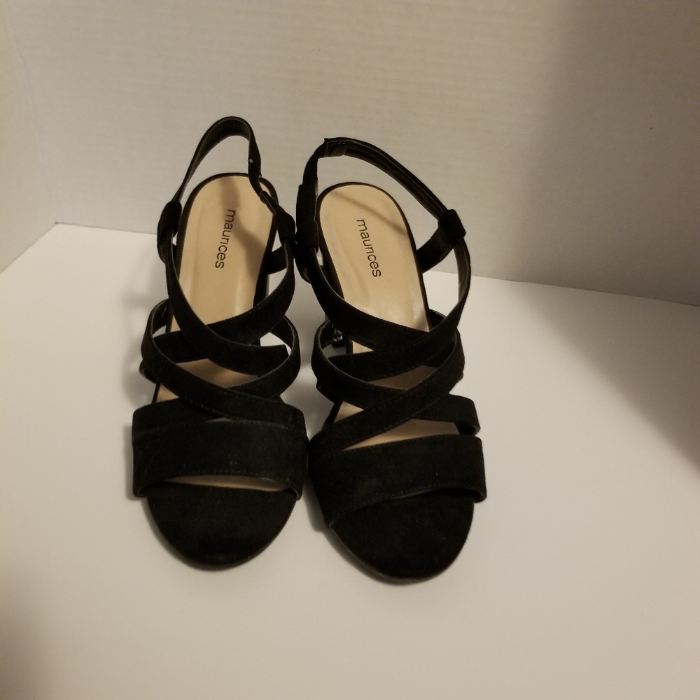 Maurices Black Strappy Sandal 3.5 Inch Chunky Heel